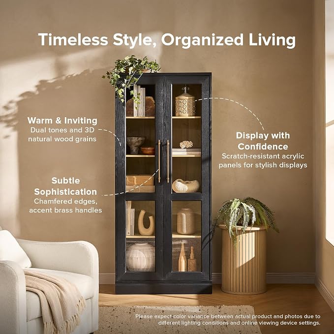 mopio Blake Tall Display Cabinet, Kitchen Buffet Pantry Cupboard, Trophy - Image 3