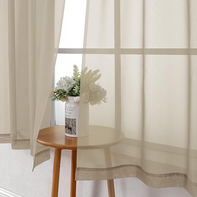 Lecloud Taupe Sheer Curtains 54 Inch Length 2 Panels Set, Balance Light & - Image 4