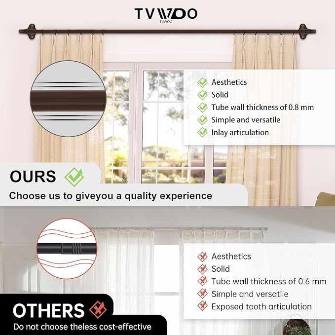 TVWOO Bronze Wrap Around Curtain Rods:5/8 Inch Blackout Adjustable Window - Image 2