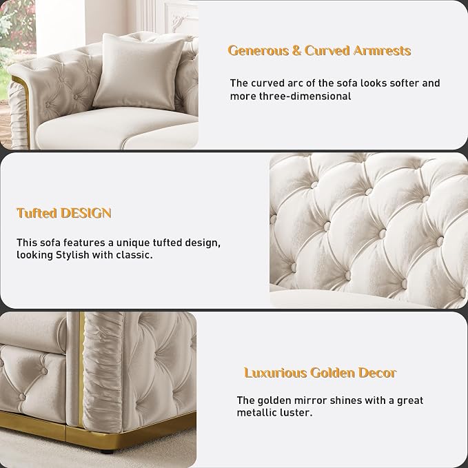 Luxury Chesterfield Sofa Set of 2, Velvet Tufted Couch Victorian Black and Gold - Image 4