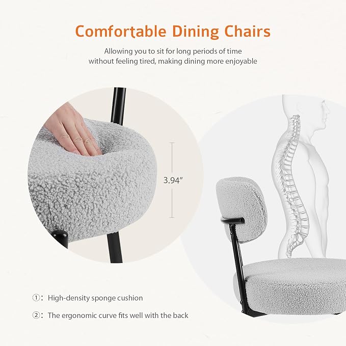 Sweetcrispy Dining Chairs Set of 2, Boucle Upholstered Modern Mid Century Round - Image 8