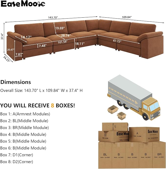 EASE MOOSE Oversized L Shape Sectional Couch, Extra Large Deep seat Brown - Image 2