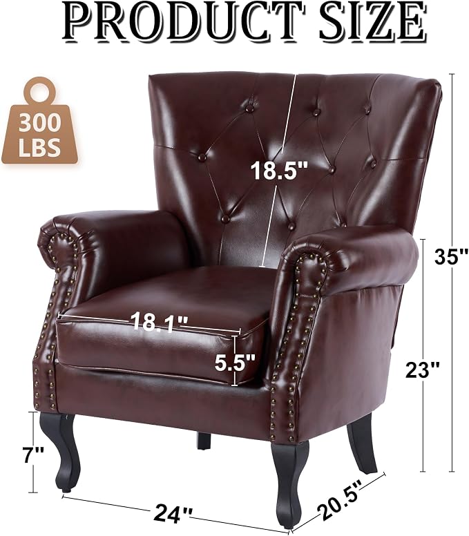 Modern Faux Leather Accent Chair, Upholstered Mid-Century Armchair - Image 3