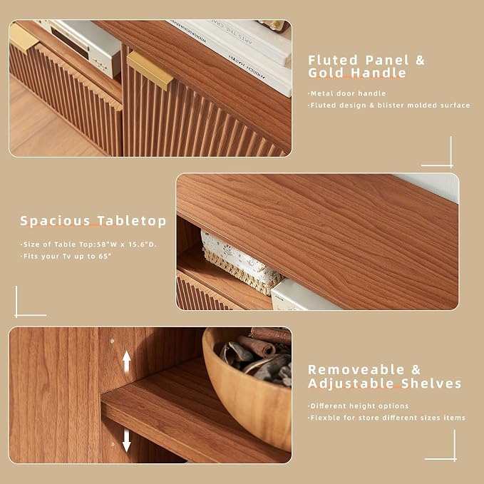 Okvnbjk Modern TV Stand for 65 Inch TV, Fluted TV Consoles for Living Room - Image 3