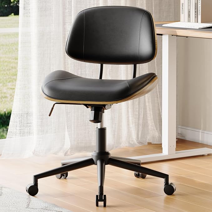 Armless Office Chair with Wheels, PU Leather Adjustable Height Desk Chair - Image 7