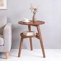 Bamboo Round Side Table, 2-Tier Small Space End Table by VELOHEIM