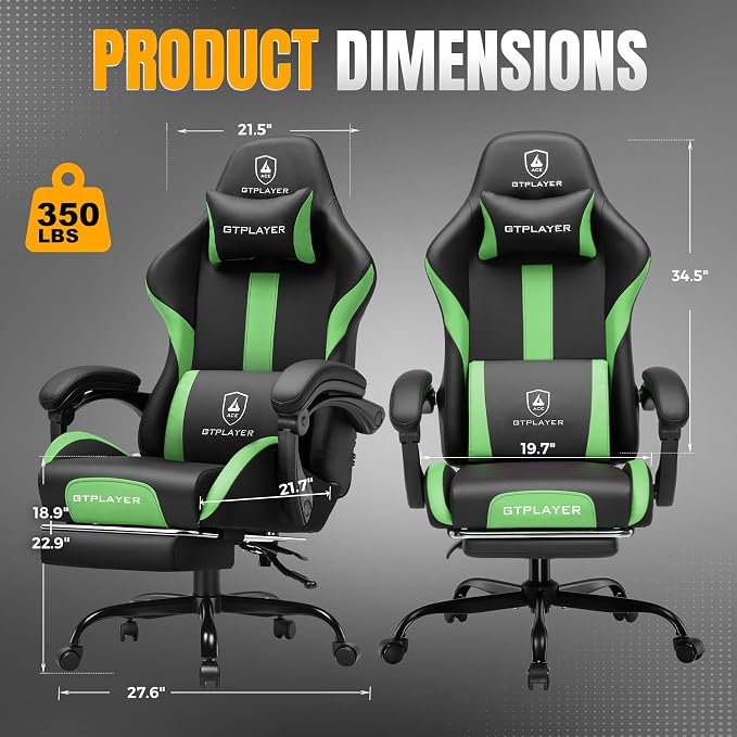 GTPLAYER Gaming Chair with Pocket Spring Cushion, Leather Office Chair with - Image 3