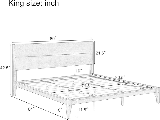 Merax King Size Bamboo Platform Bed, Mid-Century Modern Bed Frame - Image 2