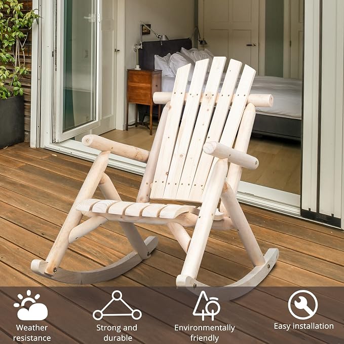 Outvita Wooden Rocking Chair, Fir Log Adirondack Rocker, Outdoor Wood Accent - Image 8