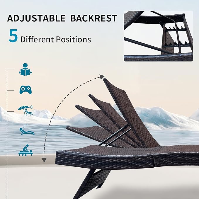 Set of Foldable Long Reclining Patio Seating Chairs, 2 Folding Chairs Patio - Image 5