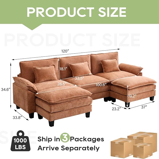 Oprisen 120" Modular Sectional Sofa, Comfy Cloud Couch Sectional Sofa - Image 7