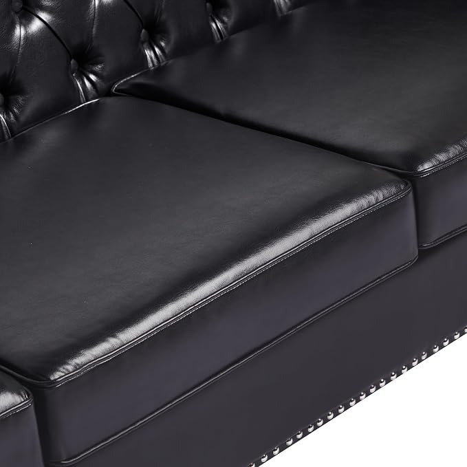 LEVNARY Chesterfield Chair Leather, Upholstered Sofa Chair - Image 5
