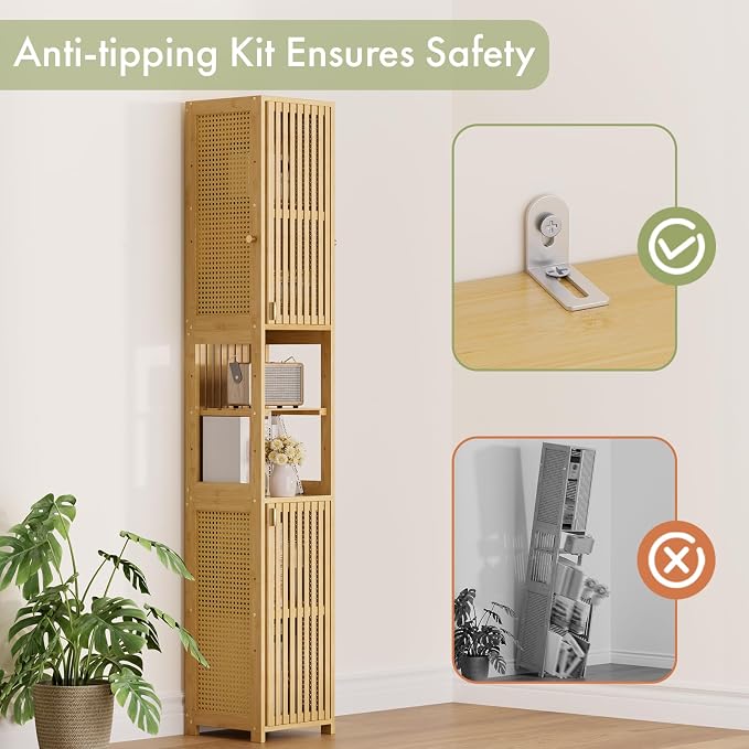 Amazer 70'' Tall Bathroom Storage Cabinet Bamboo, Narrow Storage Cabinet - Image 9