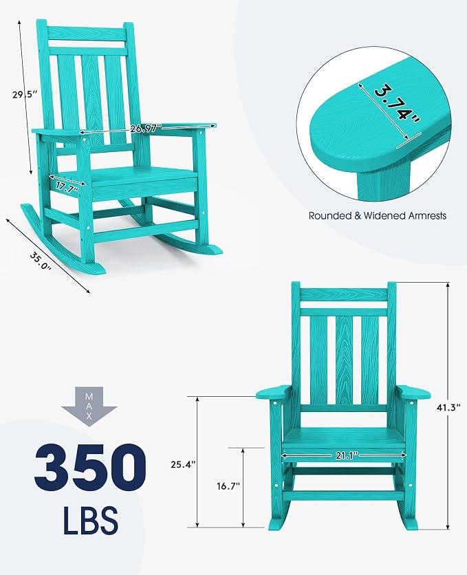 KINGYES Oversized Outdoor Rocking Chair Set of 2, All-Weather Patio Rocking - Image 3