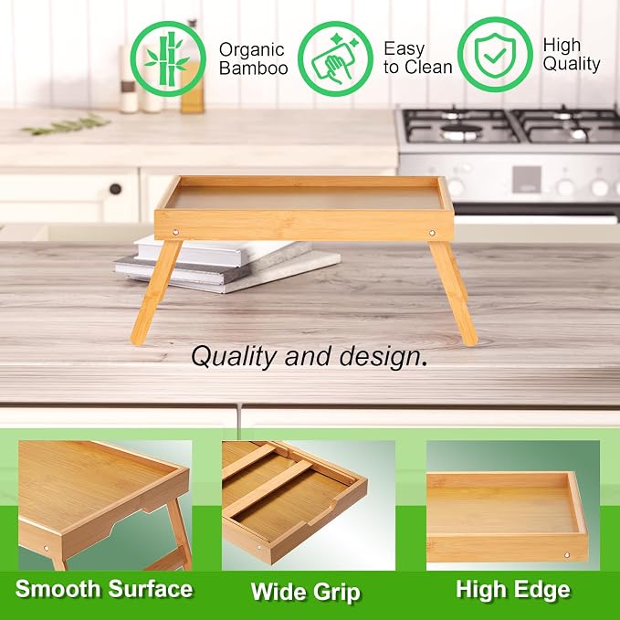 Fibogollo 4 Pack Bamboo Bed Tray Table - Image 4