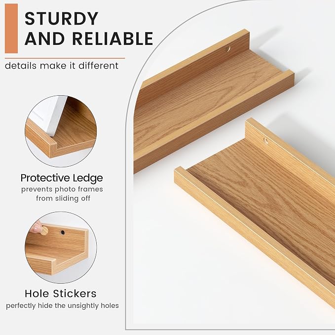 Floating Picture Ledge Shelves Set of 8, 16 Inch Shelves - Image 4