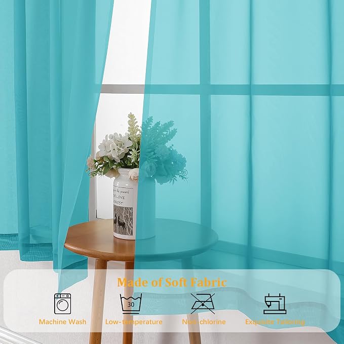 Gwine Turquoise Sheer Curtains for Living Room 45 inches Long, Short Voile - Image 7