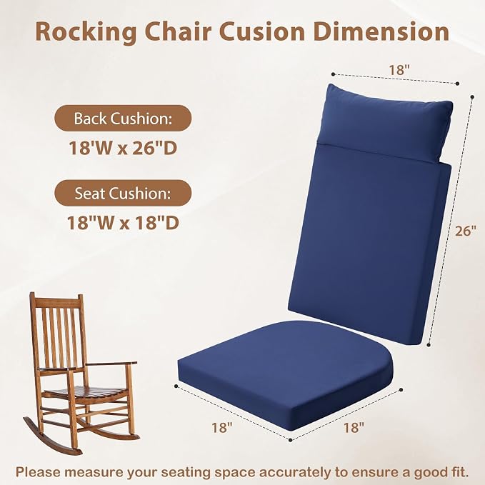 Waterproof Rocking Chair Cushions Outdoor & Indoor, Wooden Rocking Chair Pads - Image 2