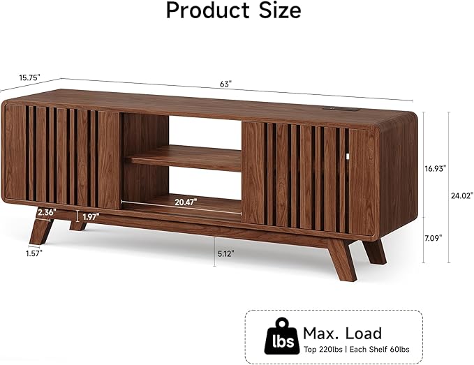 ONBRILL 63-Inch TV Stand for TVs up to 75 Inch, Mid-Century Modern Television - Image 2