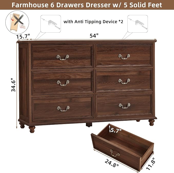Joaxswe Farmhouse 6 Drawers Dresser - Image 2
