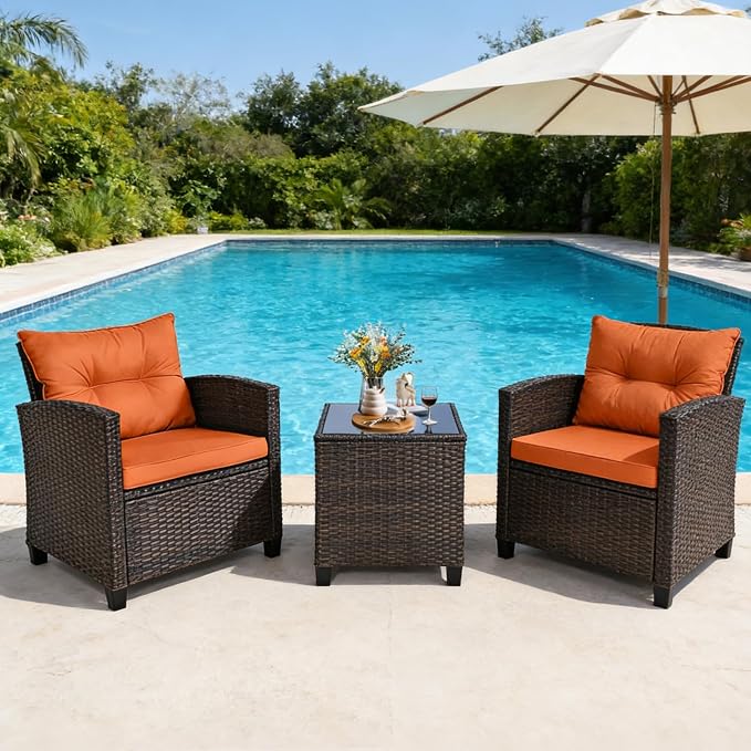 COSTWAY 3PCS Patio Furniture Set, PE Rattan Wicker Sofa w/Washable Cushion and - Image 3