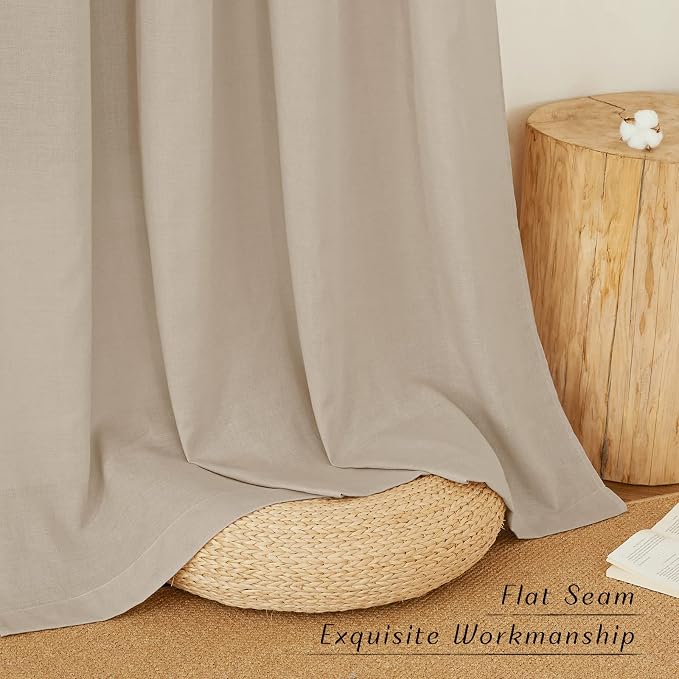 NICETOWN Linen Flax Semi Sheer Curtains 92" Length, Grommet Window Treatments - Image 2