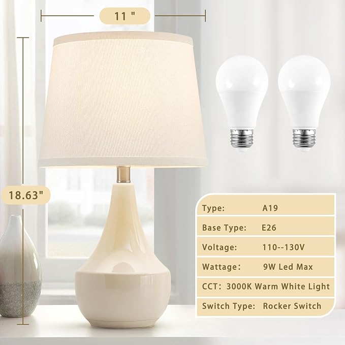 GyroVu 18" Table Lamp Set of 2, Ceramic Table Lamp Classic Beside Lamps - Image 2
