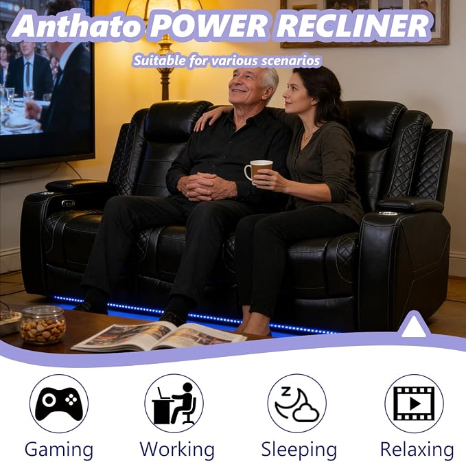Power Recliner Sofa Set, Living Room Furniture Sets, Luxury 3 Piece Living Room - Image 3