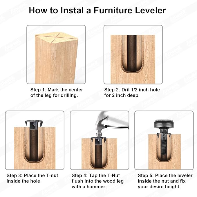 Anwenk Furniture Levelers Heavy Duty Furniture Leveling Feet Adjustable Leg - Image 7