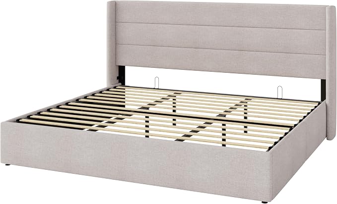 Allewie King Size Lift Up Storage Bed, Modern Wingback Headboard, Hydraulic - Image 9