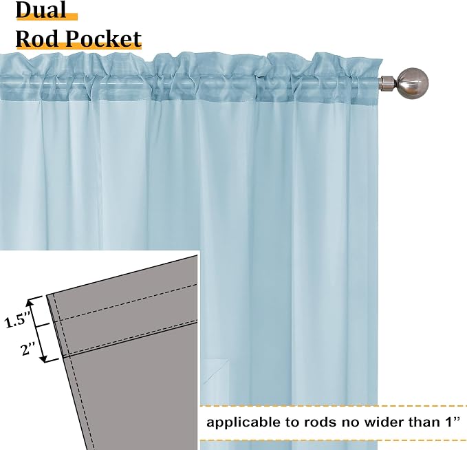 Aiyufeng 2 Pack: Basic Sky Blue Sheer Curtain Drapes 54 Inch Length 2 Panels - Image 4