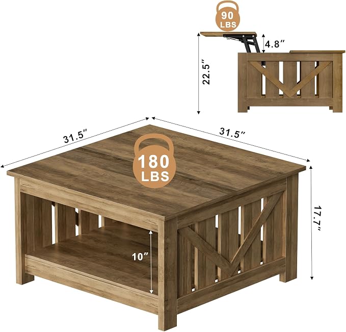 FABATO Lift Top Coffee Table, 31.5" Farmhouse Coffee Tables - Image 2