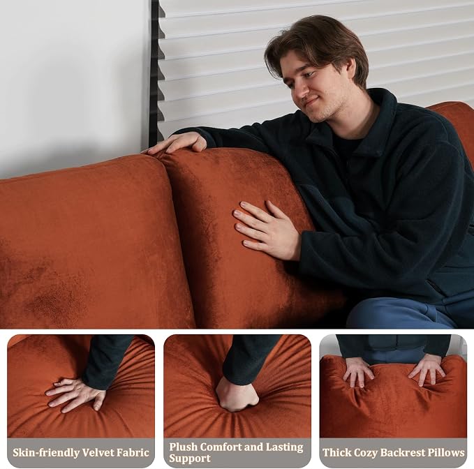 EASE MOOSE Large Seat Velvet L-Shaped Sofa, Soft 4 Seat Couch - Image 7