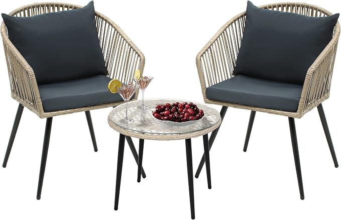 YITAHOME 3-Piece Outdoor Patio Furniture Wicker Bistro Set, All-Weather Rattan - Image 2