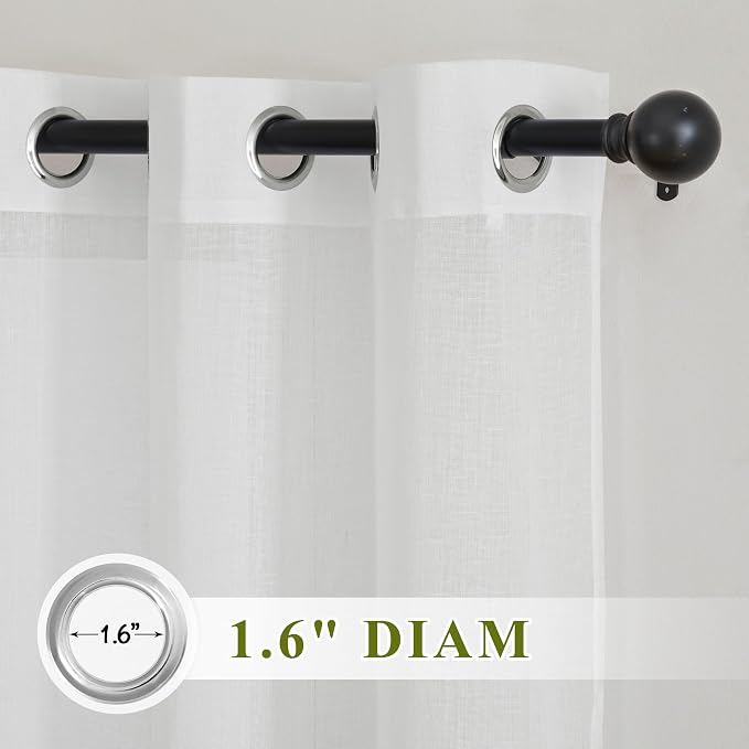 NICETOWN Linen White Doorway Curtains 80 inch Length, Grommet Semi Sheer Flax - Image 2