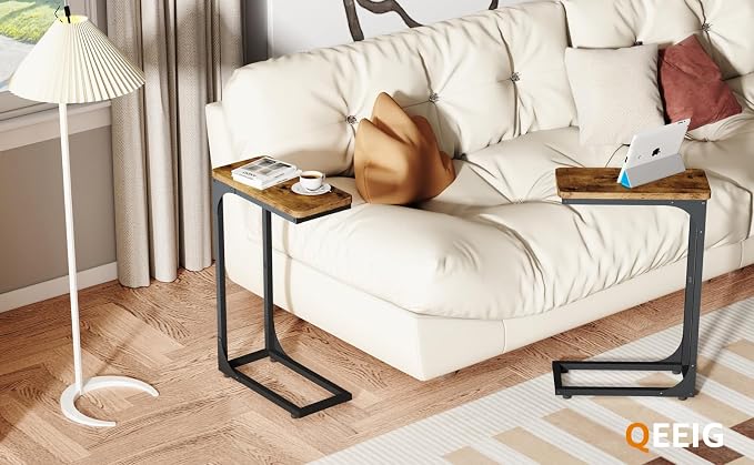 QEEIG Narrow C Shaped Side Table Set of 2 Living Room Sets Slim Couch Tray - Image 7