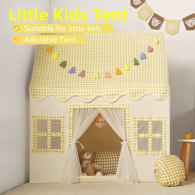 Kids Play Tent Indoor: Mat, Tassel Garland, Star Lights - Image 3