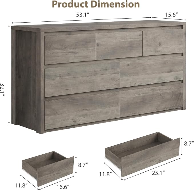 GarveeHome 7 Drawer Dresser for Bedroom, Wide Modern Chest of Drawers, Large - Image 2