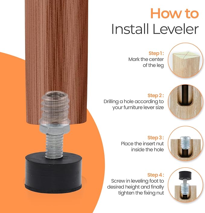 NEWBYTEK 1/4-20 Rubber Adjustable Furniture Leveler，8 Pack Leveling Feet Screws - Image 6