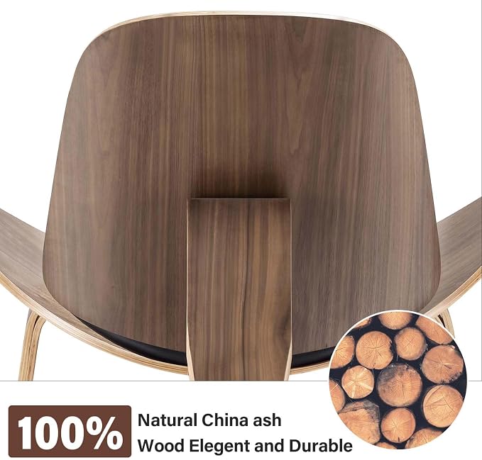 Furgle Mid Century Modern Shell Lounge Chair, PU Leather, Tripod Plywood - Image 7