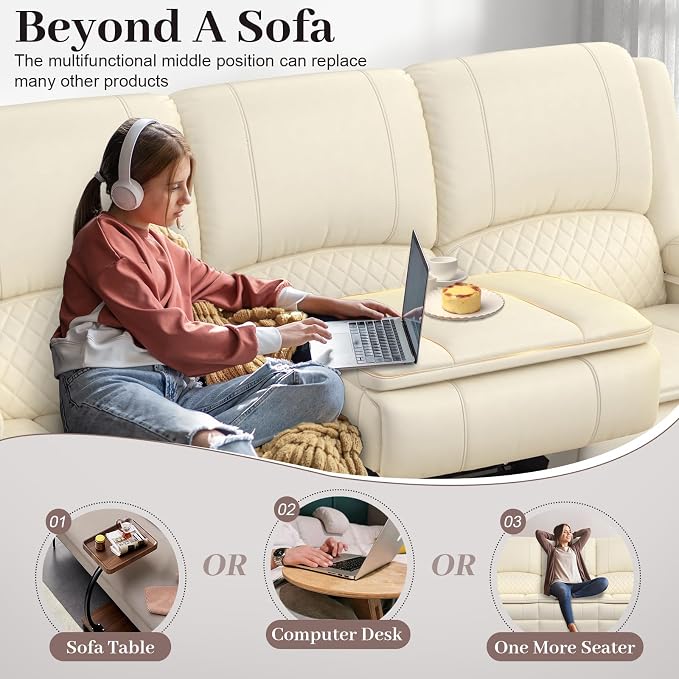 Yolsali 3-Seater Recliner Sofa, Manual Reclining Couch - Image 3
