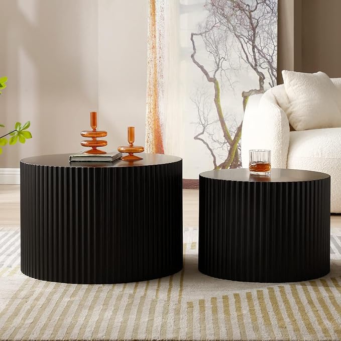 Black Round Coffee Table Set of 2 by JURMALYN