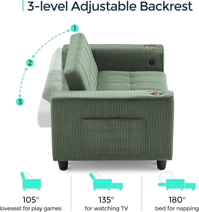 LINSY 54" Pull Out Couch with Charging Station - Image 3