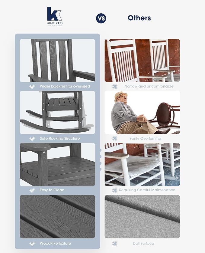 KINGYES Oversized Outdoor Rocking Chair, All-Weather Patio Rocking Chairs - Image 8