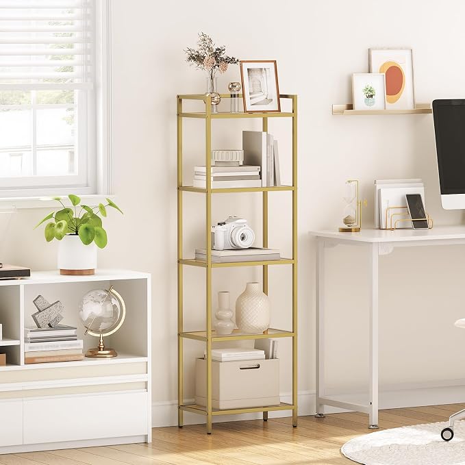 HOOBRO 5-Tier Gold Shelf, Narrow Book Shelf, Display Cabinet - Image 5