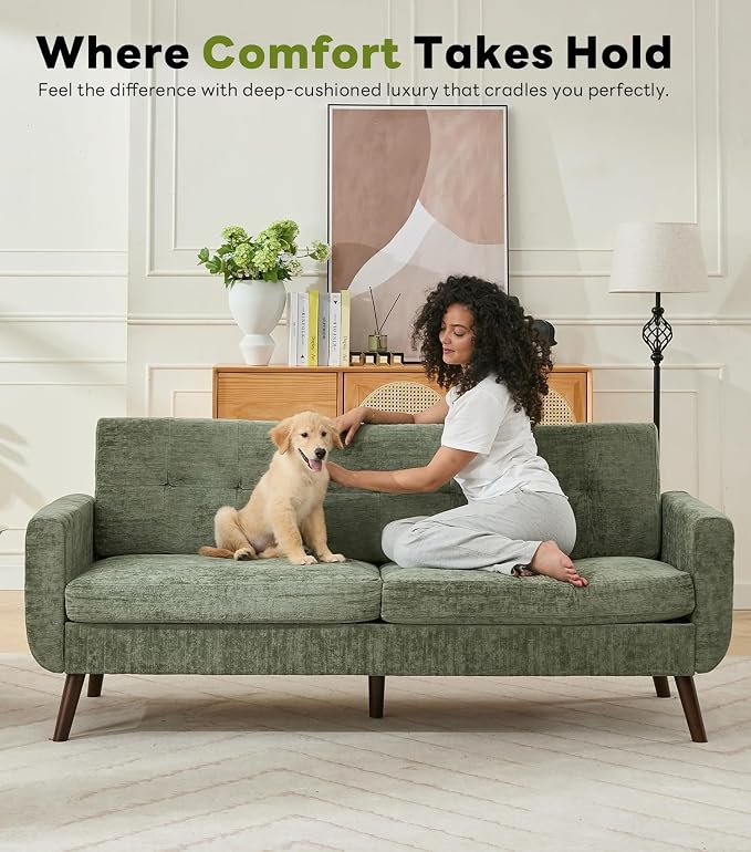 Tbfit 77.2" W Linen Sofa Couch, Mid Century Modern Decor Loveseat Couches - Image 3