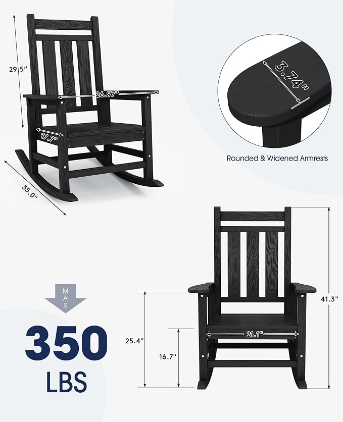 KINGYES Oversized Outdoor Rocking Chair Set of 4, All-Weather Patio Rocking - Image 3