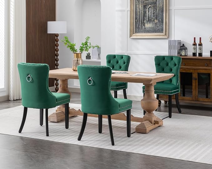 KCC Velvet Dining Chairs Set of 4, Upholstered High-end Tufted Dining Room Chair - Image 2