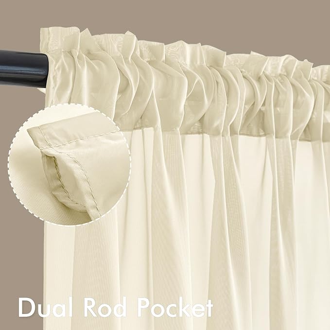 MIULEE Light Cream Sheer Curtains 90 Inches Long, 4 Panels Set, Light Filtering - Image 3