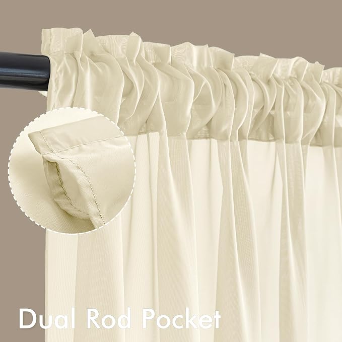 MIULEE Light Cream Sheer Curtains 102 Inches Long, 4 Panels Set, Light - Image 3